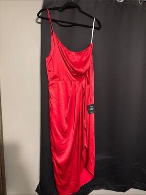 Lulu's Red One-Shoulder Satin Dress